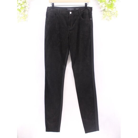 Lafayette 148 Women's Suede Front Pull On Pants Black Mid Rise Stretch Sz 6 - Picture 1 of 10
